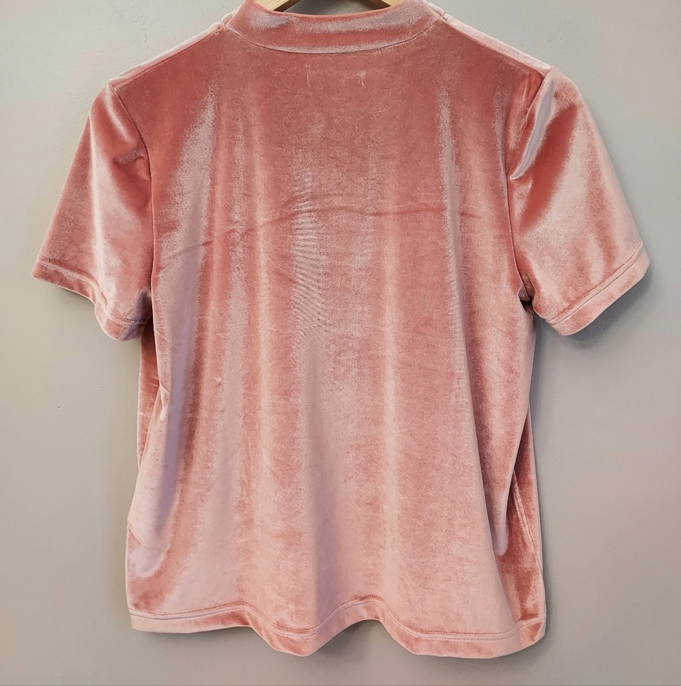 Madewell Short Sleeve Velvet Tie Neck Top Size Medium Boho Dried Coral - Picture 8 of 11